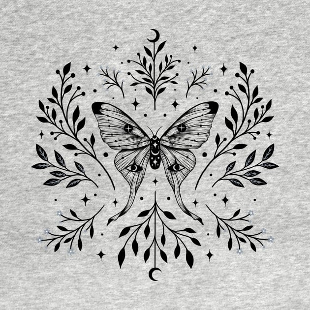 Mystical Luna Moth Garden by Episodic Drawing